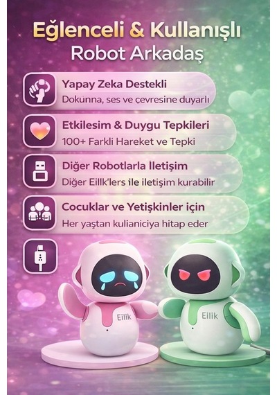 Eilik Akıllı Masaüstü Robot Oyuncak Aı Robot Desktop Companion Robot Evcil Robot Yeşil Pembe