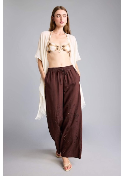 Defacto Regular Fıt Pamuklu Wide Leg Plaj Pantolonu H0878ax26smbn341 Kahve-bn341