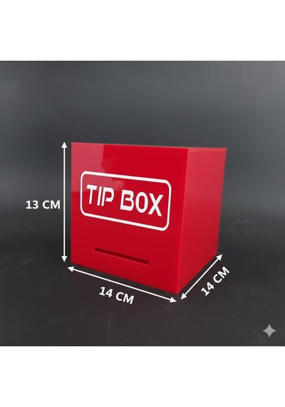 Kilitli Pleksi Masa Üstü Tip Box Bahşiş Kutusu Kırmızı 14x14xh13 Cm 1