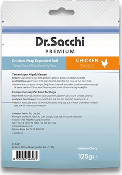 Dr.sacchi Premium Tavuk Sargılı Genişletilmiş Rulo Tahılsız Köpek Ödülü 5 5li 125 Gr 109-30006.01
