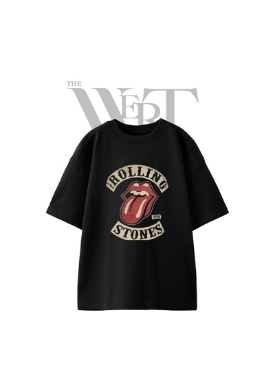 Thewert Rolling Stones Tasarım Baskılı Ünisex Siyah Oversize T-shirt