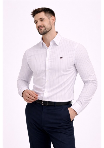 Elitpark Kahverengi Çizgili Beyaz Uzun Kollu Pamuklu Cepsiz Regular Kalıp Premium Erkek Gömlek Kahverengi - Beyaz Elitpark Kahverengi Çizgili Beyaz Uzun Kollu Pamuklu Cepsiz Regular Kalıp Premium Erkek Gömlek Kahverengi - Beyaz