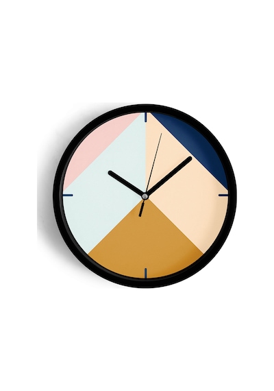 Geometrik Tasarım Modern Duvar Saati - 25cm - Önü Camlı Siyah Kasa - Sessiz Mekanizma-jh0419 Siyah