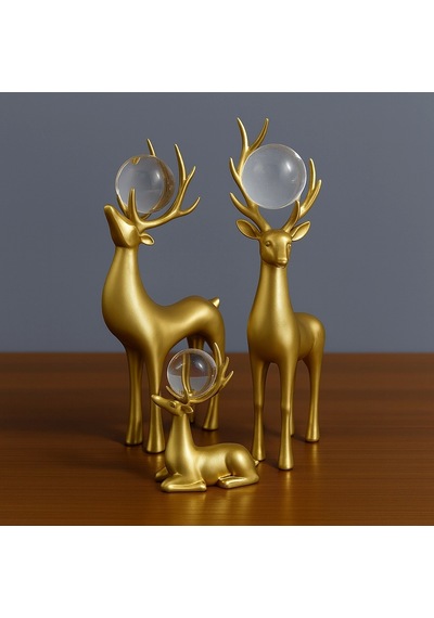 Gold Boynuzlu 3 Lü Dekoratif Geyik Kristal Küre 32 X 15
