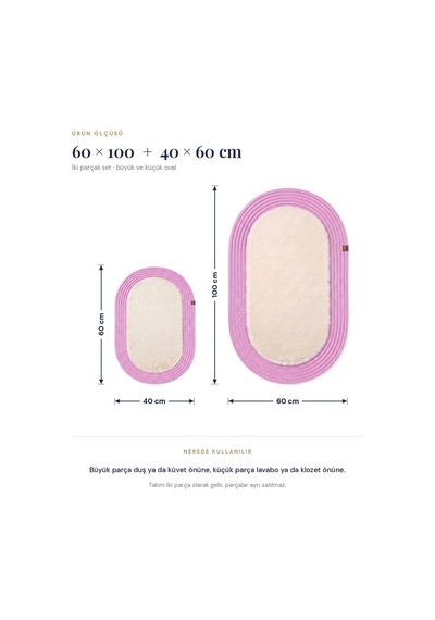 Banyo Paspası Takımı 60x100+40x60 Cm Düz Bej & Pembe