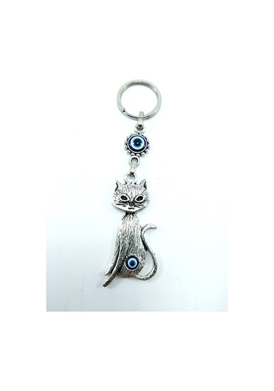 Nazar Boncuğu Metal Kedi Anahtarlık/dikiz Ayna Süsü Hediyelik Eşy