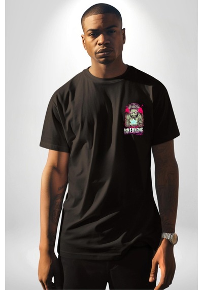 Breaking Bad Siyah Oversize Kadın Erkek Ön Sol Yan Minimal Baskılı Tişört Koyu Siyah