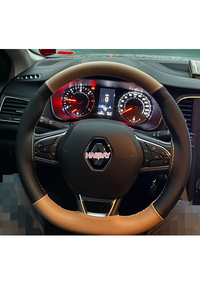 Dikişli Direksiyon Kılıfı Taba / Siyah Deri Bej Dikiş Reno Megane 4-clio Bu Direksiyonlara Renkli