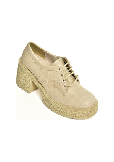 Fox Shoes T996154009 Bej Kalın Topuklu Bağcıklı Kadın Ayakkabı Taba