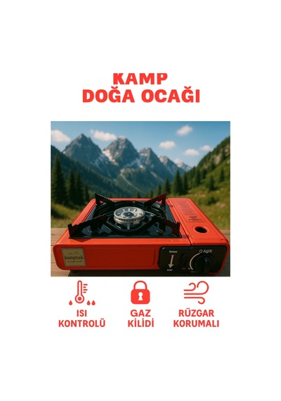 Camp One Portatif Tek Gözlü Stop Emniyetli Kamp Doğa Piknik Ocağı Profesyonel Çanta Hediyeli Kırmızı Kırmızı
