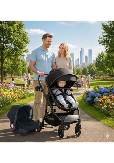 Mamma Süspansiyonlu Travel Sistem Bebek Arabası Taşıma Puset Siyah