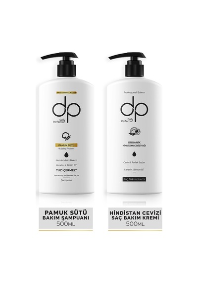 Dp Daily Perfection Şampuan Pamuk Sütü 500 ML & Saç Bakım Kremi Hindistan Cevizi Yağı 500 ML