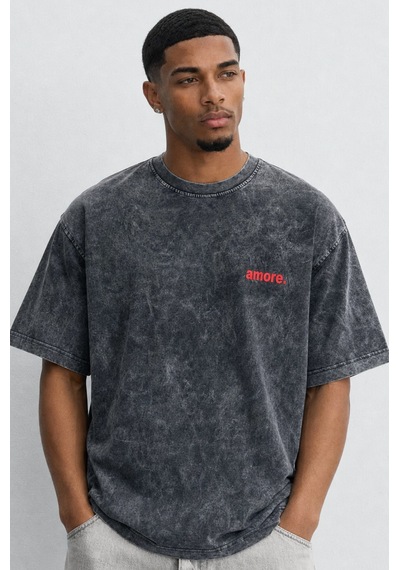 Respire Erkek Amore Baskılı Oversize T-shirt Siyah