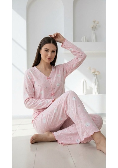 Divinus Panda Desenli Bayan Pijama Takımı Pembe