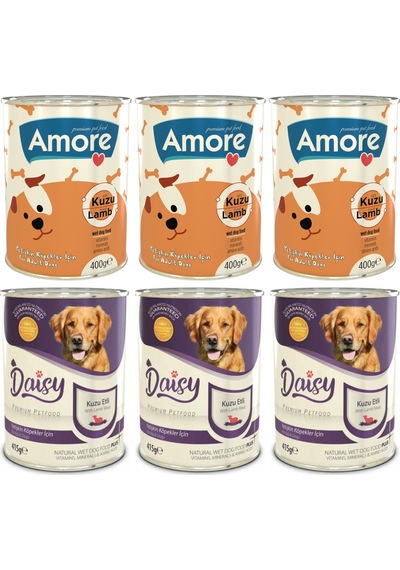 Amore Kuzu Etli Yetişkin Köpek Konservesi 3 x 400 G + Daisy Kuzu Etli Yetişkin Köpek Konservesi 3 x 415 G