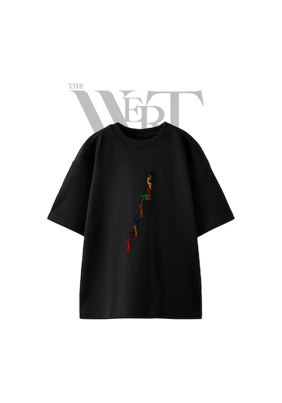 Thewert Insan Zinciri Tasarım Baskılı Ünisex Siyah Oversize T-shirt