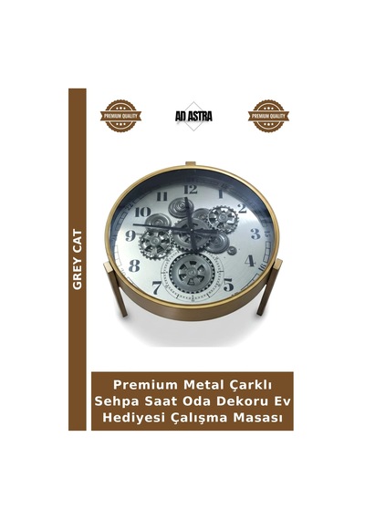 Premium Metal Çarklı Sehpa Saat Oda Dekoru Ev Hediyesi Çalışma Masası Çok Renkli
