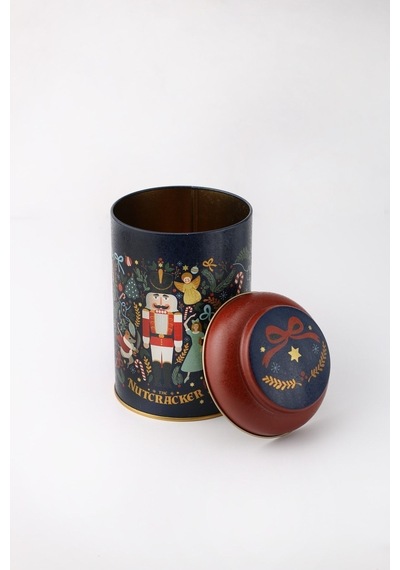 Fairytale Nutcracker Desenli Yuvarlak Metal Saklama Kabı, 10,5 X 15 Cm, 1,1 Lt Desenli