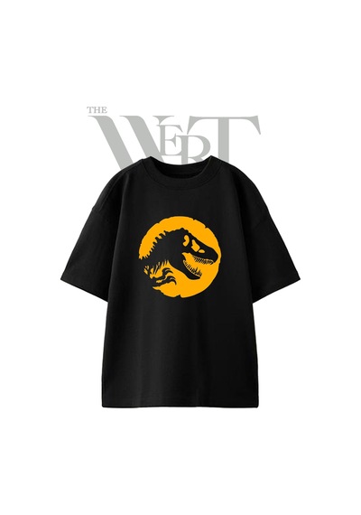 Thewert Jurassic Park Tasarım Baskılı Ünisex Siyah Oversize T-shirt