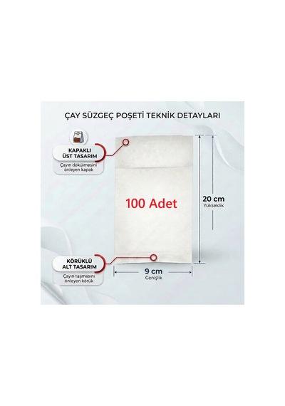 Demlik İçi Çay Filtresi Körüklü Kapaklı Çay Süzgeci Boş Demlik Poşeti Bonesi 9x20 Cm 100 Adet 100