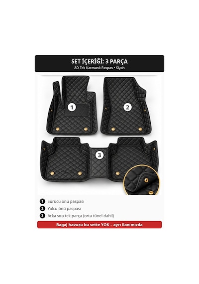 Renault Kangoo 2013-2023 Uyumlu 8d Tek Katmanlı Paspas + Bagaj Havuzu Seti Siyah
