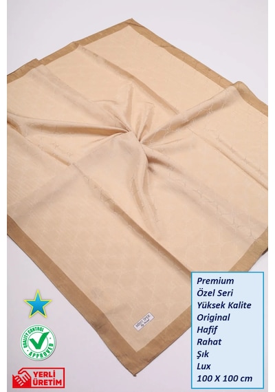 Eşarp - Premium Lux Original Monogram Eşarp İpek Vual, Yüksek Kalite, Hafif, Rahat, Şık, Scarf Altın