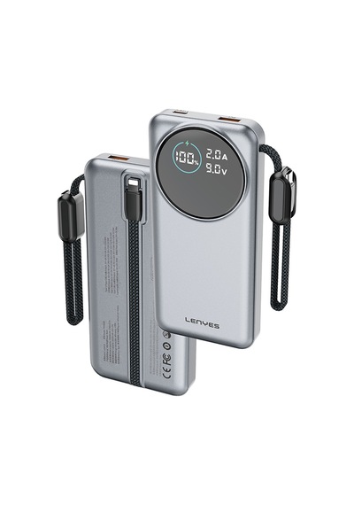 Lenyes Px1004d Dijital Led Ekranlı Lightning Kablolu Powerbank 22.5w 10.000mah Gümüş