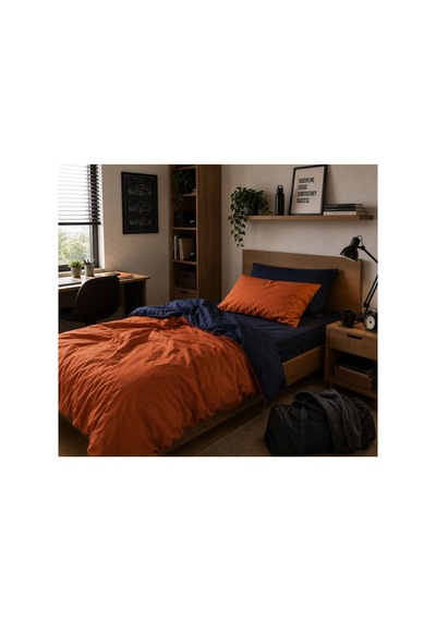 Tek Kişilik Nevresim Seti Çift Renk Two Stories Navy 3 Parça 160 X 220 Cm Lacivert/turuncu