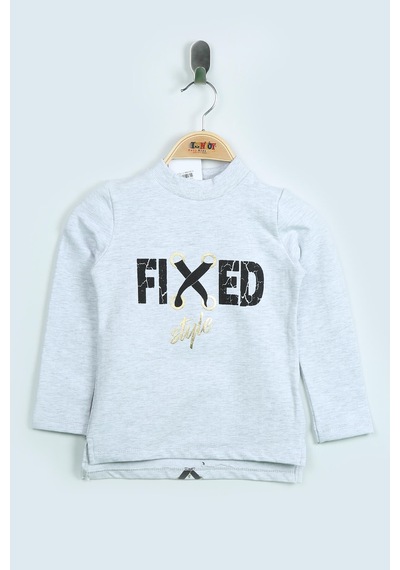 Toontoy Kız Çocuk Sweatshirt Fixed Varak Baskılı Gri Melanj