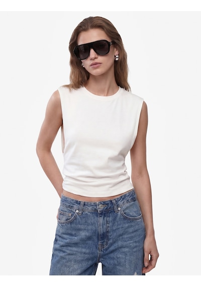 Koton Pamuklu Slim Fit Bisiklet Yaka Kolsuz Sırt Detaylı Bluz Ekru 6sak10337ek