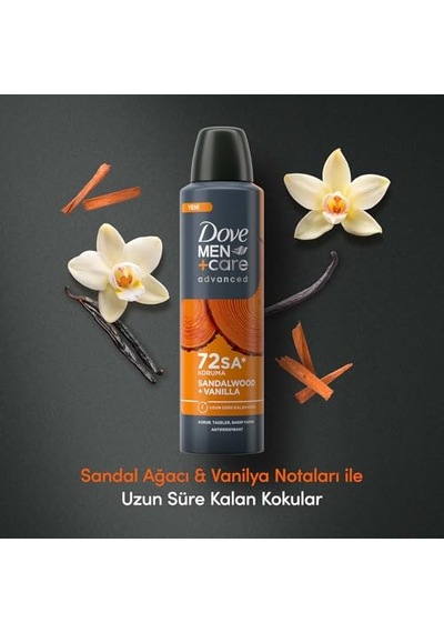 Men Care Advanced Erkek Deodorant 72 Saat Koruma Sandalwood Vanilla 150 Ml