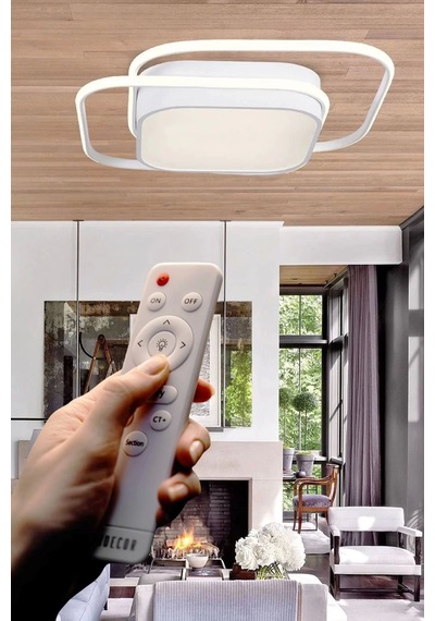 İkili Kare Led Plafonyer Avize Üç Renkli Beyaz Renkli Kumandalı Çok Renkli