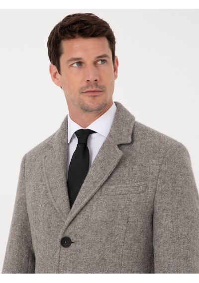 Cacharel Gri Slim Fit Alpaka Yün Karışımlı Palto