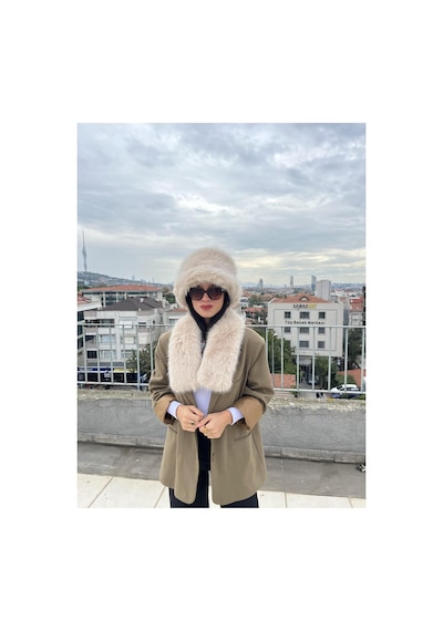 Mollycrush Kadın Suni Kürk Şapka Ve Atkı Seti Yumuşak Dokulu, Soğuk Havalar İçin Lüks & Şık Görünüm Bej