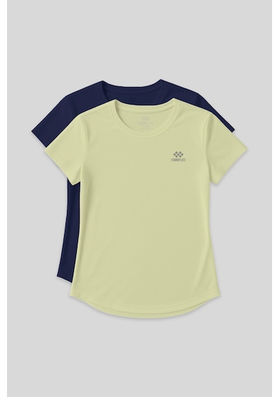 Tommy Life Standart Kalıp O Yaka 2li Paket İndigo-limon Kadın T-shirt - 97144 Mavi - Sarı