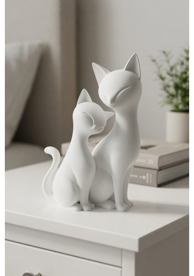 Dekoratif Kedi Biblo Minimal Kedi Heykelcik Modern Ev Ofis Masaüstü Aksesuar 19 Cm
