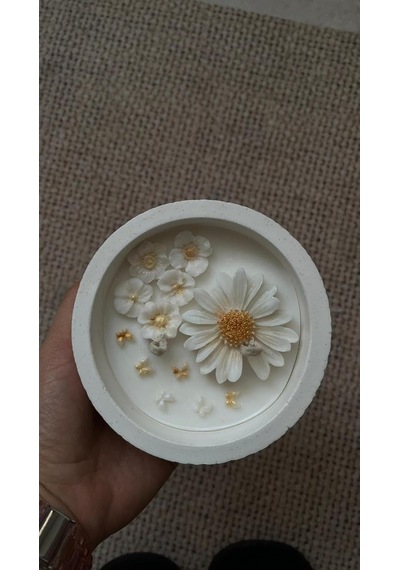 Tr Adena El Yapımı Papatya Detaylı Soya Wax Mum Taş Tozu Kap Doğal Dekoratif Mum Ev Dekoru Ve Hediye Diğer