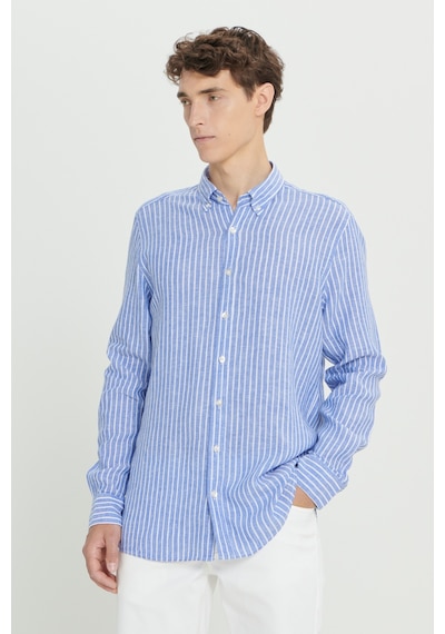 Ac&co Erkek Beyaz Lacı Slim Fit Dar Kesim Düğmeli Yaka Çizgili Gömlek