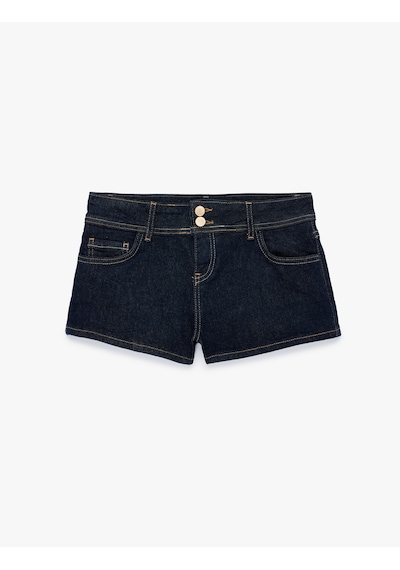 Koton Standart Bel Düğmeli Cepli Ekstra Mini Denim Şort Koyu İndigo 6sal40279md