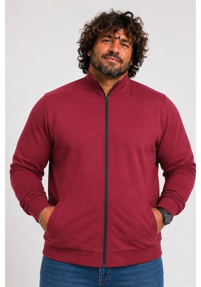 Starbattal Büyük Beden Basic Mevsimlik Fermuarlı Sweatshirt 22750 Bordo-954