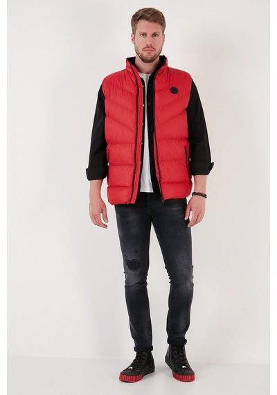 Buratti Slim Fit Suya Ve Rüzgara Dayanıklı Dik Yaka Şişme Erkek Yelek 649008 Kırmızı