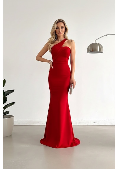 Defymoda Kadın Vücudu Saran Scuba Kumaş Tasarım Kırmızı