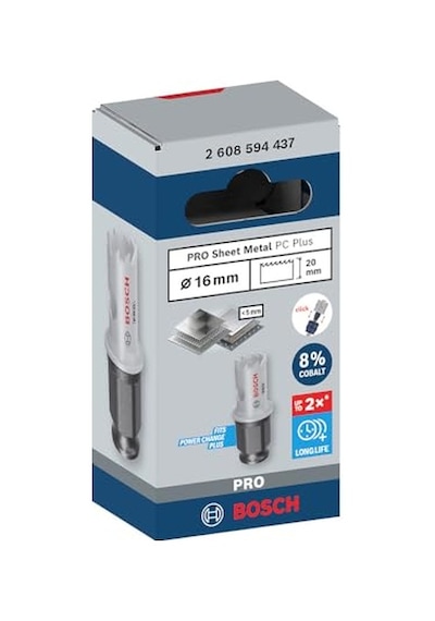 1 X Pro Sheet Metal Power Change Plus Delikli Testere Paslanmaz Çelik Levhalar, Çelik Levhalar, Ø 16 Mm, Profesyonel