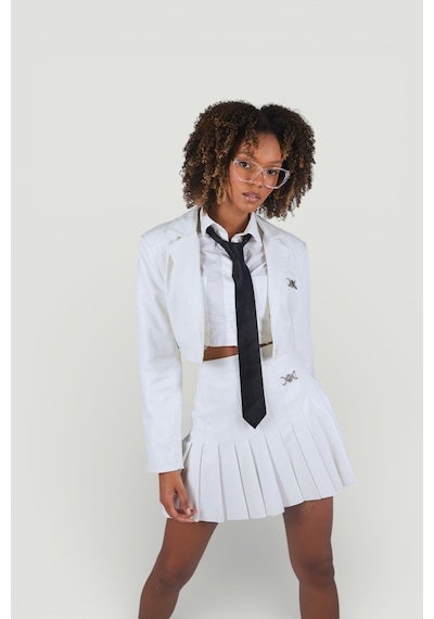 Holly Lolly Crop Model Astarlı College Ceket Ekru