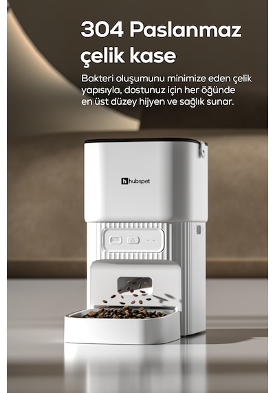 Akıllı Otomatik Mama Kabı Wifi Uygulama Kontrollü, 4l Paslanmaz Çelik Kase, Ses Kayıtlı H500