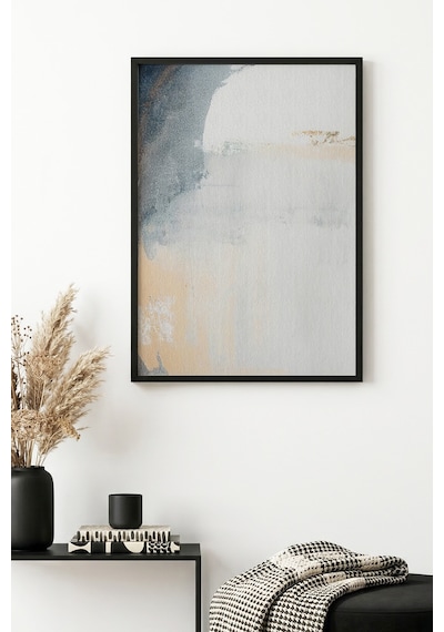 Doğal Ahşap Çerçeveli Soyut Desenli Tablo - Pastel Tonlar Huhu1331