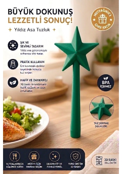 3d Baskı Sihirli Değnek Tuzluk Ve Baharatlık Magic Wand Salt Shaker - Yeşil