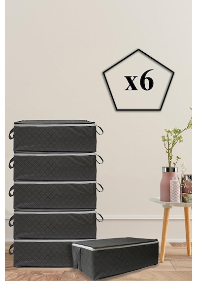 Adarya Home 6 Adet Kapitone Desenli Bazaaltı Hurç 60x40x22 Gri