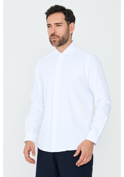 White Stone Beyaz Mikro Çizgili Dynamic Fit Erkek Uzun Kollu Gömlek Beyaz-02