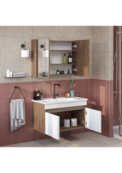 Lavabolu Mdf 80 Cm Banyo Alt Dolabı + Aynalı Üst Dolabı , Banyo Dolabı Takımı Atlantik Çam - Beyaz Lavabolu Mdf 80 Cm Banyo Alt Dolabı + Aynalı Üst Dolabı , Banyo Dolabı Takımı Atlantik Çam - Beyaz